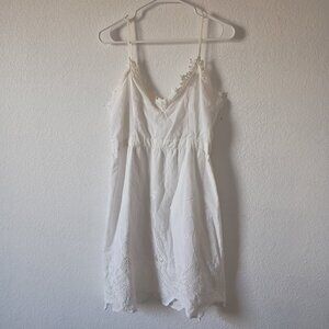 GB Gianni Bini White Babydoll Dress Eyelet Embroidery 100% Cotton Size M